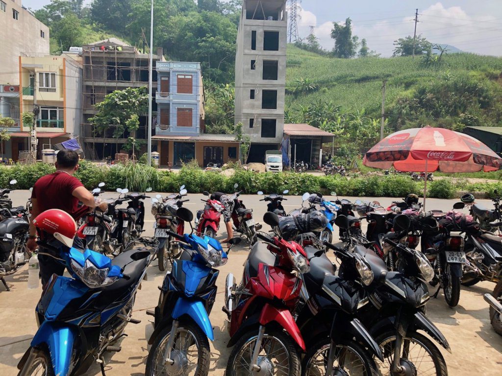 Motorbikes outside a hostel in Ha Giang