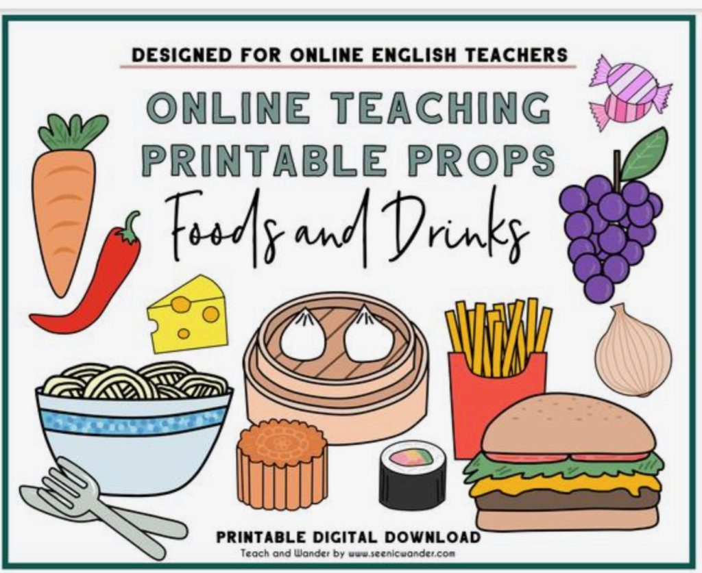 Food and Drink Printables for Online ESL teachers