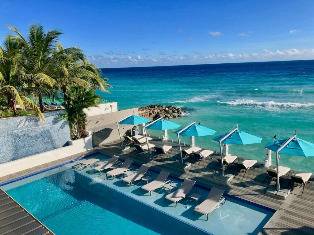 overhead view of south gap hotel pool looking out to sea on the south coast barbados