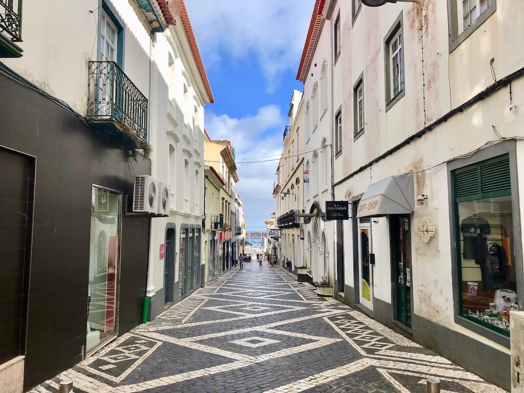 beautiful streets with mosaic tiles in ponta delgada
