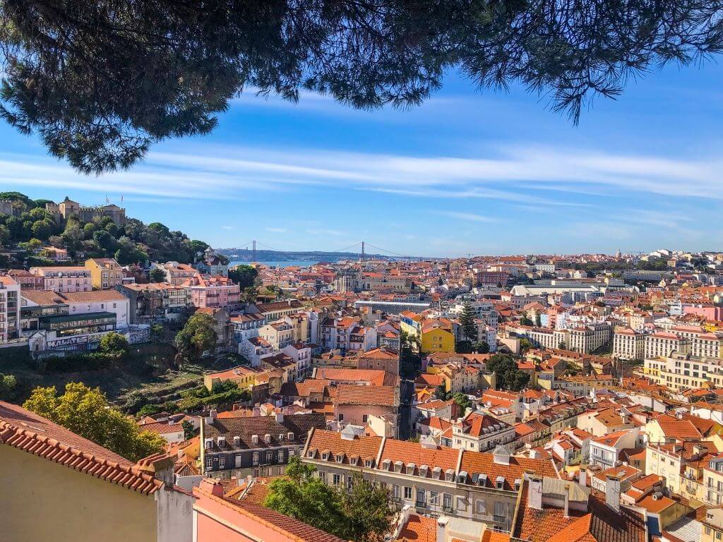 Colorful city view from a Lisbon viewpoint