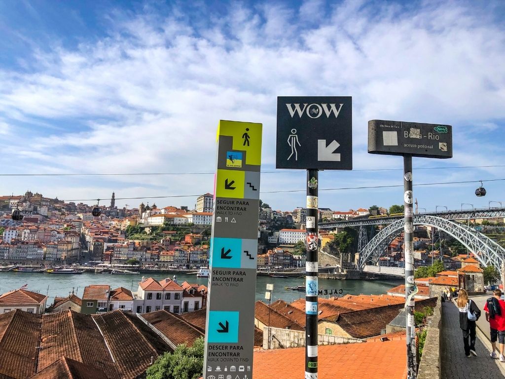 Signs in Vila Nova de Gaia explaining how to get down to the riverfront