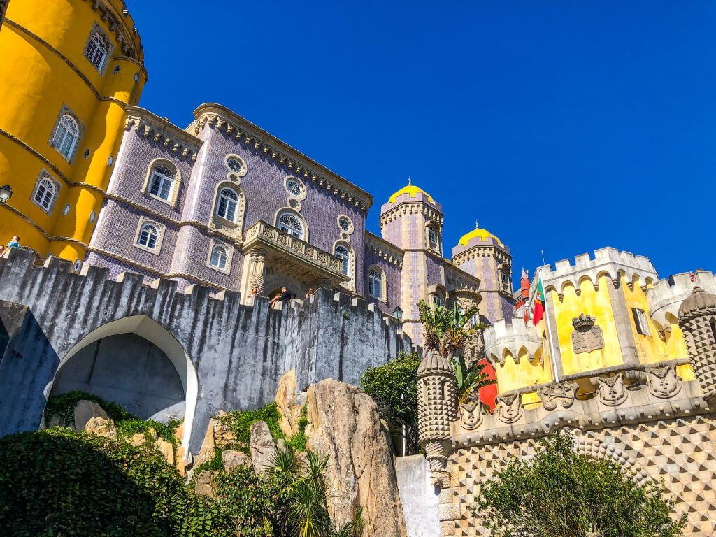 Rainbow paint and tilework outside the Pena Palace